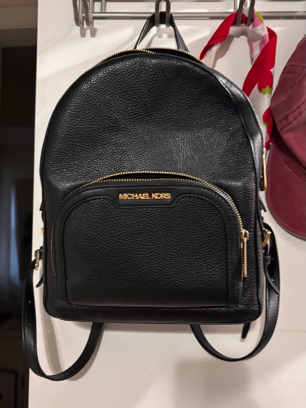 Michael Kors Black Pebbled Leather Backpack with Gold Hardware